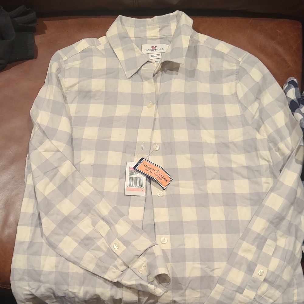 Vineyard Vines Grey and White Plaid Shirt